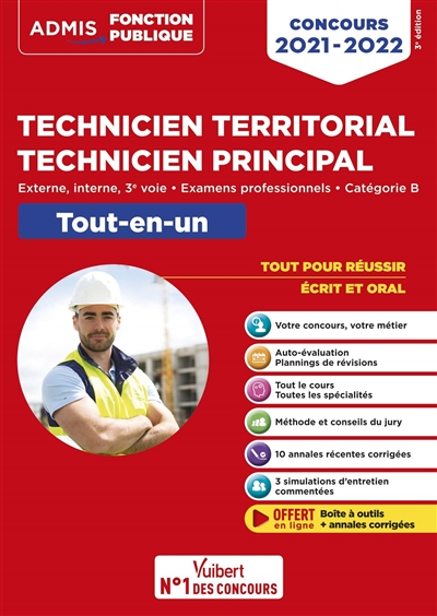 Technicien territorial, technicien principal : externe, interne, 3e voie, examens professionnels, catégorie B : tout-en-un, concours 2021-2022