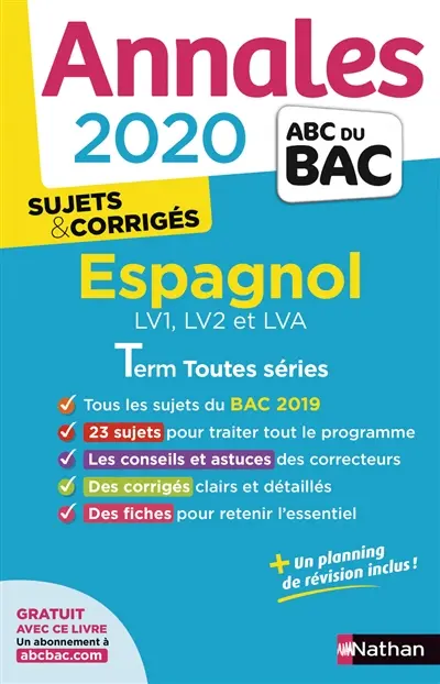 Espagnol LV1, LV2 et LVA terminale toutes séries : annales bac 2020, sujets & corrigés
