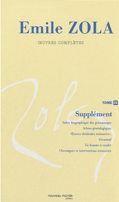 Emile Zola : oeuvres complètes. Vol. 21. Index analytique général