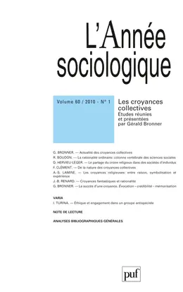 Année sociologique (L'), n° 1 (2010). Les croyances collectives