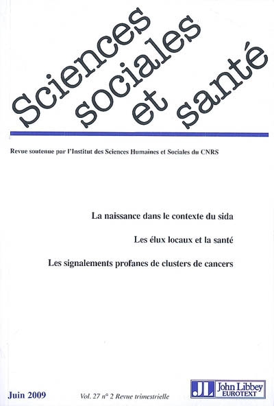 Sciences sociales et santé, n° 2 (2009)