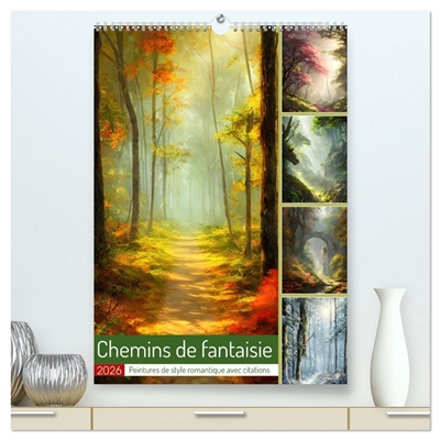 Chemins de fantaisie (Calendrier mural 2026 DIN A2 horizontal) calendrier de bureau : Peintures de style romantique avec citations