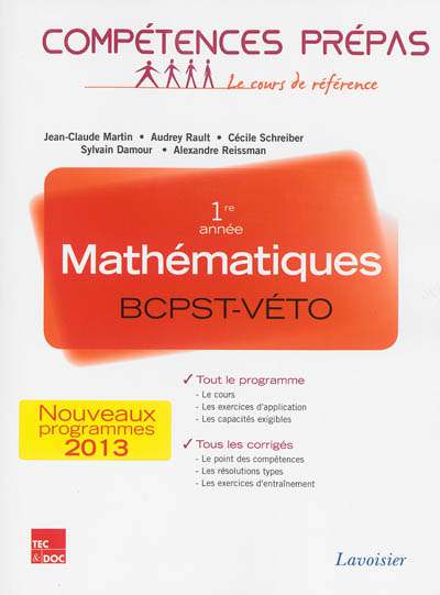 Mathématiques 1re année, BCPST-Véto : nouveaux programmes 2013