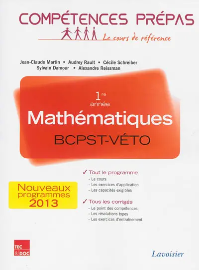 Mathématiques 1re année, BCPST-Véto : nouveaux programmes 2013