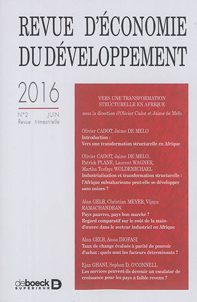 Revue d'économie du développement, n° 2 (2016). Vers une transformation structurelle en Afrique