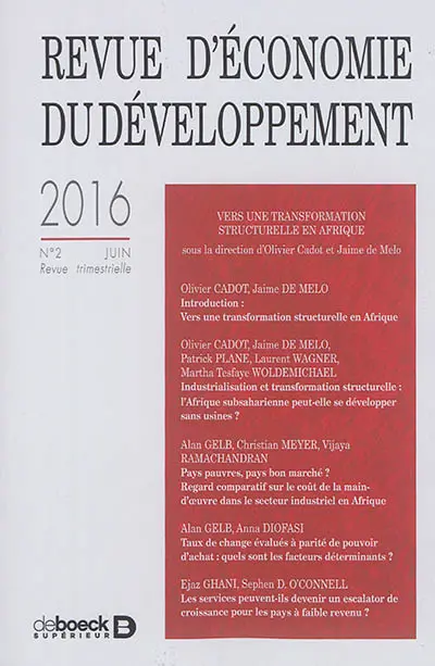 Revue d'économie du développement, n° 2 (2016). Vers une transformation structurelle en Afrique