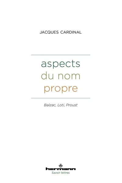 Aspects du nom propre : Balzac, Loti, Proust