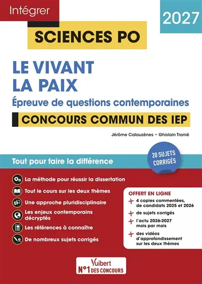 Le vivant : épreuve de questions contemporaines : concours commun des IEP, 2027