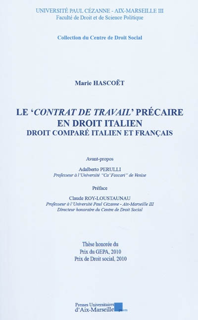 Le contrat de travail précaire en droit italien : droit comparé italien et français