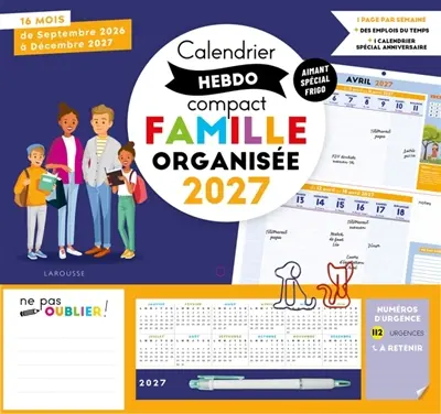 Calendrier hebdo compact Famille organisée 2027