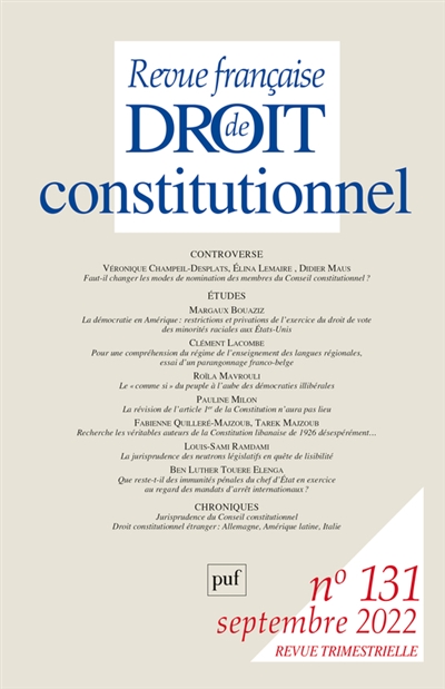 Revue française de droit constitutionnel, n° 131