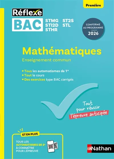 Mathématiques, enseignement commun première, bac STMG, ST2S, STI2D, STL, STHR