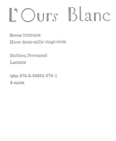 Ours blanc (L'), n° 36. Larmier