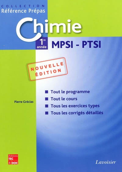 Chimie 1re année MPSI, PTSI