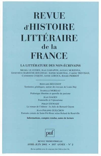 Revue d'histoire littéraire...