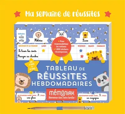 Tableau de réussites hebdomadaires : de 3 ans à 8 ans