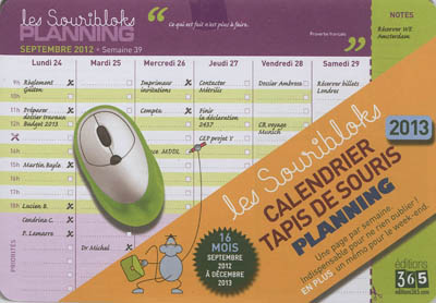 Les souribloks planning 2013 : calendrier tapis de souris : 16 mois, septembre 2012 à décembre 2013