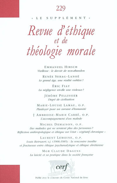 Revue d'éthique et de théologie morale, n° 229. Enjeux éthiques de la crise d'août 2003