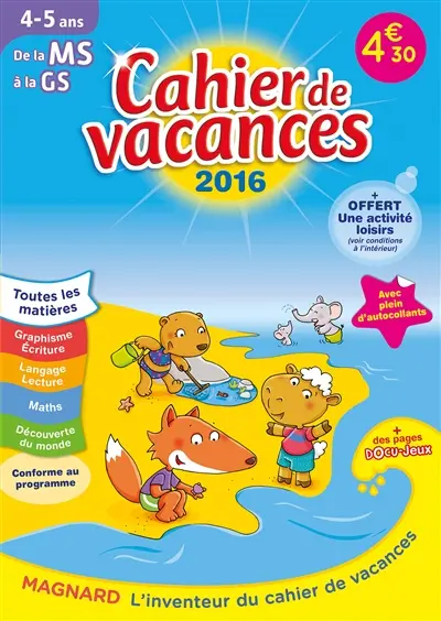 Cahier de vacances de la MS à la GS, 4-5 ans