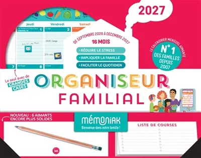 Organiseur familial Mémoniak 2027 : 16 mois, de septembre 2026 à décembre 2027