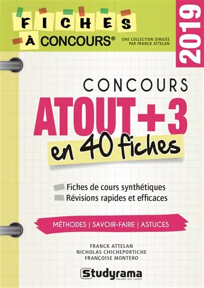 Concours Atout + 3 en 40 fiches : fiches de cours synthétiques, révisions rapides et efficaces : 2019
