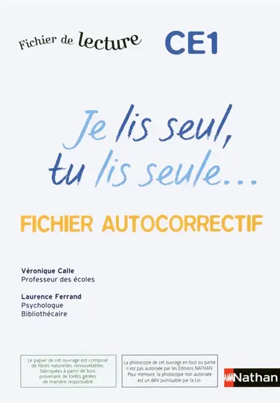 Je lis seul, tu lis seule CE1 : fichier autocorrectif