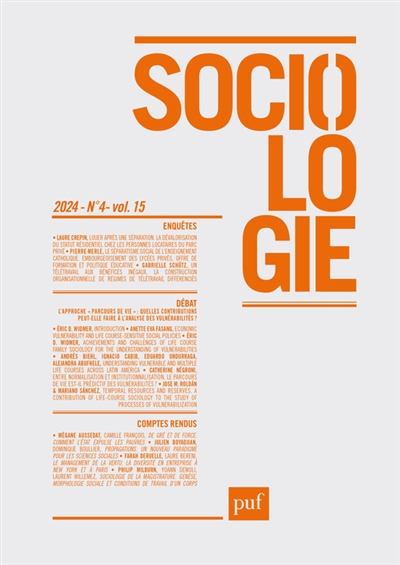 Sociologie, n° 4 (2024). L'approche des parcours de vie : quelles contributions à la compréhension des formes contemporaines de vulnérabilité