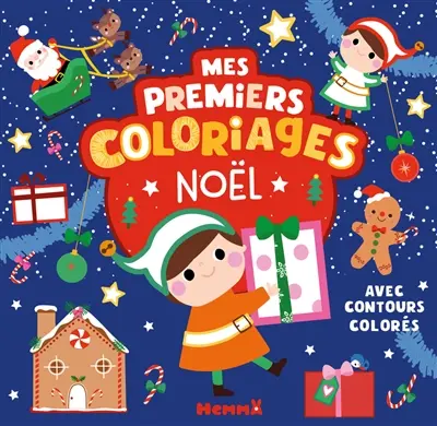 Mes premiers coloriages avec contours colorés : Noël