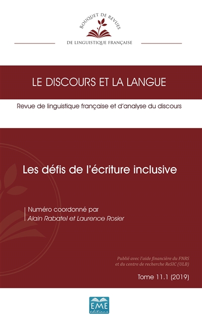 Discours et la langue (Le), n° 11-1. Les défis de l'écriture inclusive