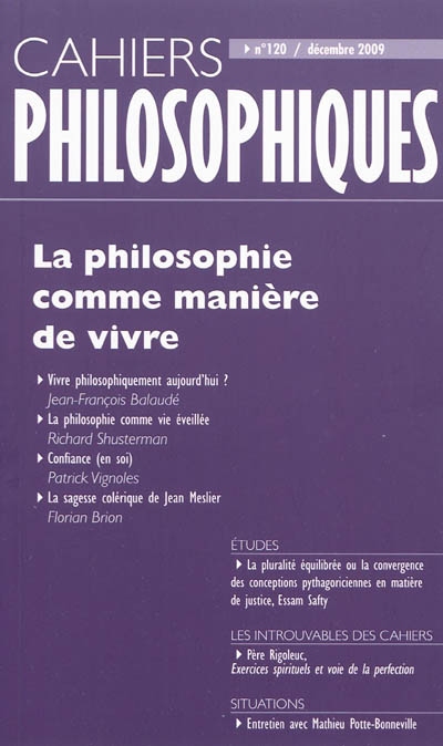 Cahiers philosophiques, n° 120. La philosophie comme manière de vivre