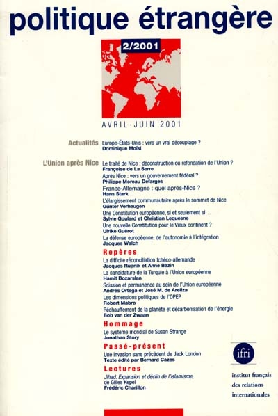 Politique étrangère, n° 2 (2001)