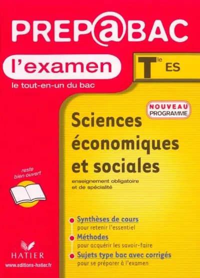 Sciences économiques et sociales terminale ES enseignement obligatoire et enseignement de spécialité