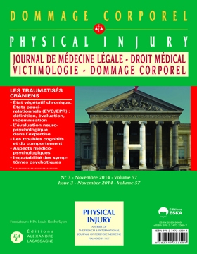 Journal de médecine légale, droit médical, victimologie, dommage corporel, n° 57-3. Les traumatisés crâniens