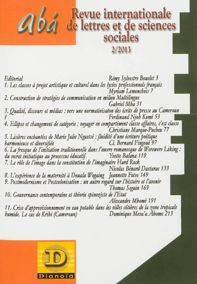 Aba, revue internationale des lettres et des sciences sociales, n° 2 (2013)