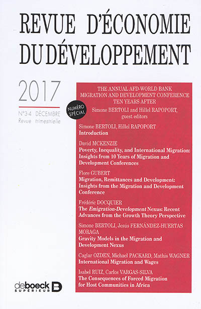 Revue d'économie du développement, n° 3-4 (2017). The annual AFD-World bank migration and development conference ten years after