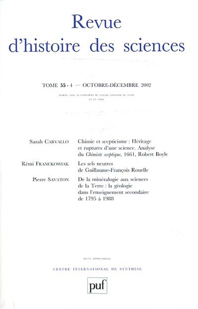 Revue d'histoire des sciences, n° 4 (2002)