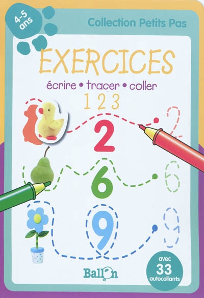 Exercices, 4-5 ans : écrire, tracer, coller : 1, 2, 3