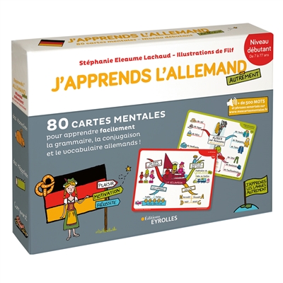 J'apprends l'allemand autrement : niveau débutant : 80 cartes mentales pour apprendre facilement la grammaire, la conjugaison et le vocabulaire allemands !