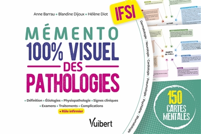 Mémento 100 % visuel des pathologies, IFSI : 150 cartes mentales : définition, étiologies, physiopathologie, signes cliniques, examens, traitements, complications, rôle infirmier