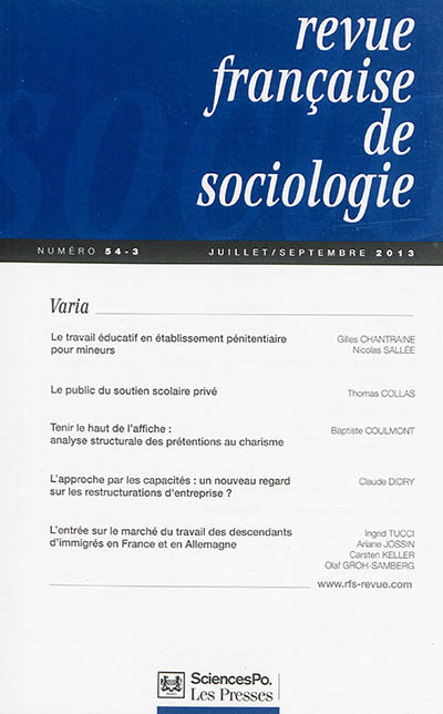 Revue française de sociologie, n° 54-3. Varia