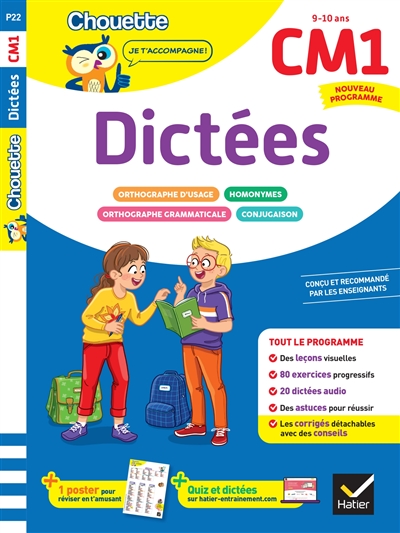 Dictées CM1, 9-10 ans : leçons et exercices corrigés : cahier de soutien, nouveau programme