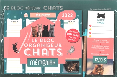 Le bloc organiseur Mémoniak chats 2022 : l'organiseur ultra simple pour toute la famille ! : de janvier à décembre 2022