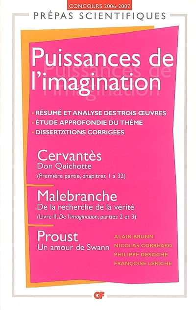 Puissances de l'imagination : Cervantes, Don Quichotte (première partie, chapitres 1 à 32), Malebranche, De la recherche de la vérité (livre II, De l'imagination, parties 2 et 3), Proust, Un amour de Swann : concours 2006-2007
