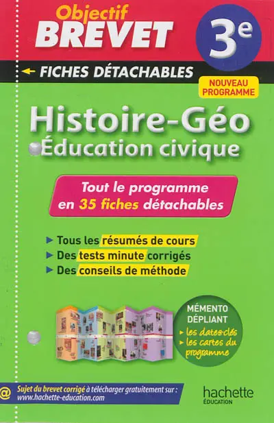Histoire-géo, éducation civique 3e : tout le programme en 35 fiches détachables