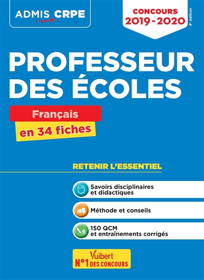 Professeur des écoles : français en 34 fiches : concours 2019-2020