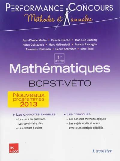 Mathématiques BCPST-Véto 1re année : nouveaux programmes 2013