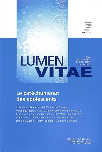 Lumen vitae, n° 1 (2024). Le catéchuménat des adolescents