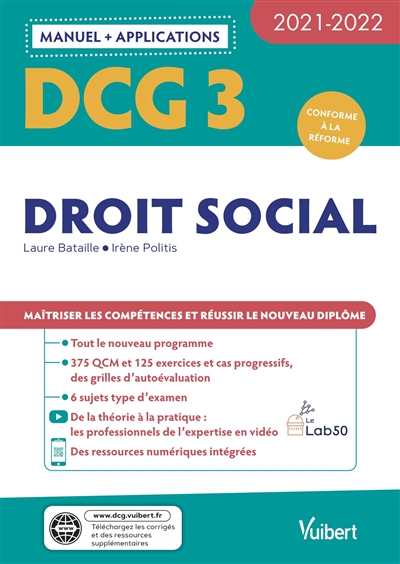 DCG 3, droit social : manuel + applications : conforme à la réforme, 2021-2022