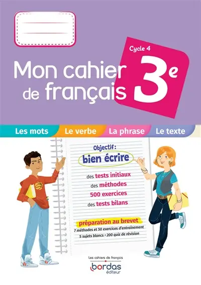 Mon cahier de français 3e, cycle 4