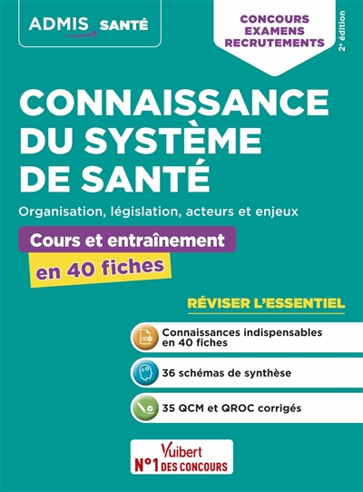 Connaissance du système de santé : organisation, législation, acteurs et enjeux : cours et entraînement en 40 fiches, concours, examens, recrutements